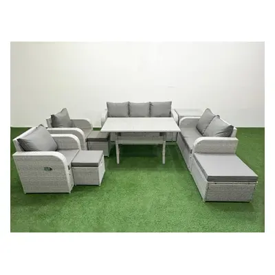 Fimous PE Rattan Garden Furniture Set Reclining Chair Sofa Double Love Seat Seater Sofa Lounge S