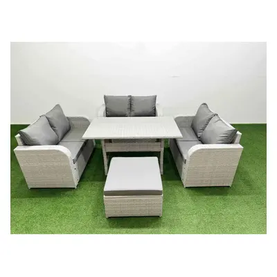 Fimous Seater PE Wicker Rattan Furniture Sofa Sets with Rectangular Dining Table Seater Love Sof