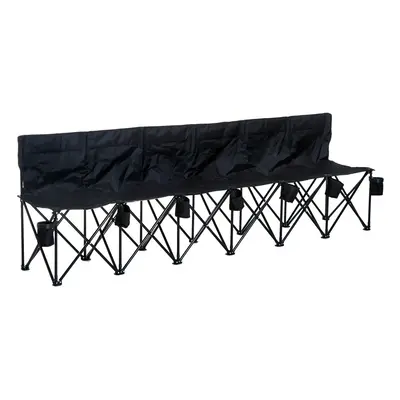 Outsunny Black 6-Seater Folding Bench with Cup Holders