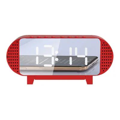 (Red) Mini Mirror Bluetooth Acoustic Alarm Clock LED Wireless Portable Music Player Alarm Clock 