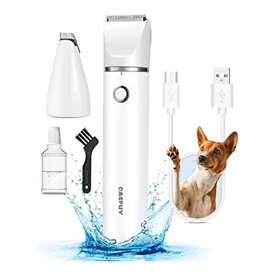 Casfuy Cordless Dog Paw Trimmer - Low Noise Dog Clippers with Double Blades USB Rechargeable Gro