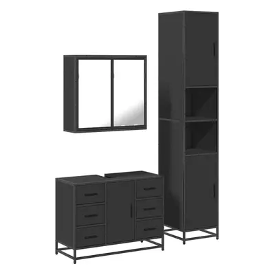 (black) vidaXL Piece Bathroom Furniture Set Smoked Oak Engineered Wood