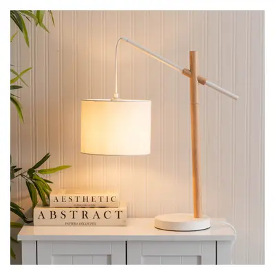 (No) ValueLights Adrianna Wooden Hanging Table Lamp with White Lamp Shade