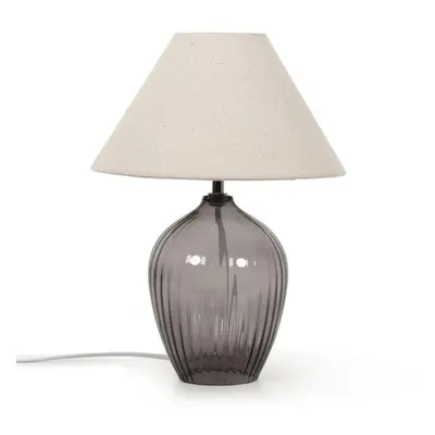 Grey Glass Base Table Lamp with Fabric Tapered Shade Light + LED