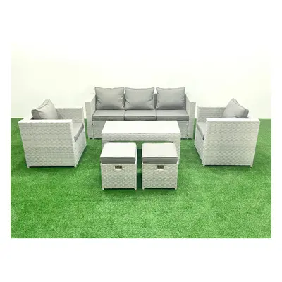 Fimous Rattan Garden Furniture Set Seater Outdoor Garden Sofa Oblong Coffee Table Set with Chair