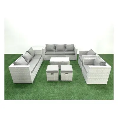 Fimous Outdoor Rattan Sofa Garden Furniture Set with Armchairs Oblong Coffee Table Small Footsto