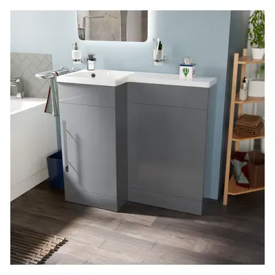 Telora Grey Basin Sink Vanity Unit Furniture Cabinet LH 900mm Flat Pack