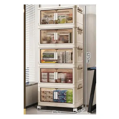 (white, 50cm-5 layer) Large Capacity Organizer Cabinet Double Door Open Storage Box With Lid Whe