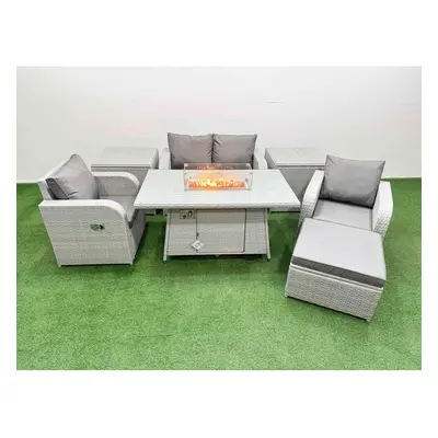 Fimous Light Grey PE Wicker Rattan Garden Furniture Set Sofa Set Reclining Chair Firepit Dining 