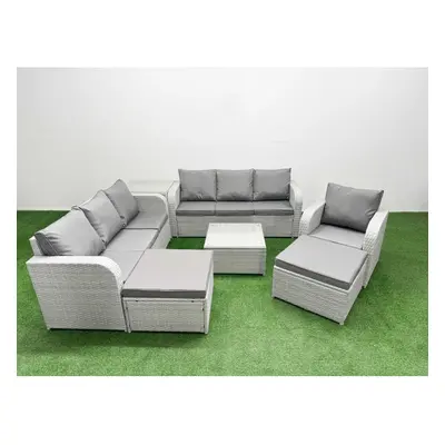 Fimous Seater Poly Rattan Outdoor Garden Furniture Square Coffee Table Sofa Set Patio Reclining 