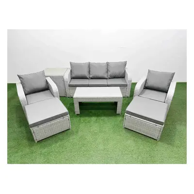 Fimous PE Rattan Garden Furniture Set Reclining Chair Sofa Lounge Sofa Set Side Table Big Footst