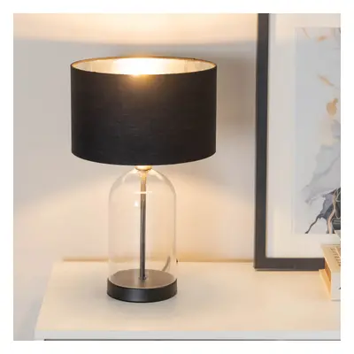 ValueLights Jessy Black & Chrome Shade Glass & Black Table Lamp