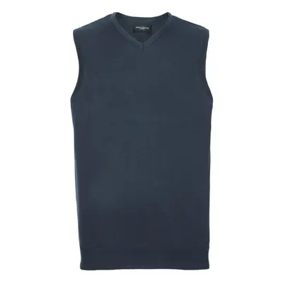 (XS, French Navy) Russell Collection Mens V-Neck Sleevless Knitted Pullover Top / Jumper