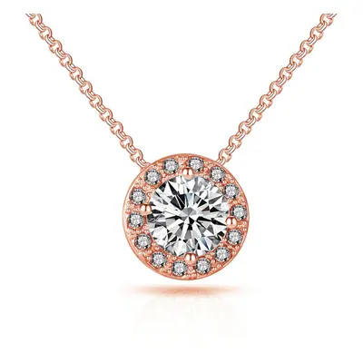 Rose Gold Plated Halo Necklace Created with Swarovski Crystals