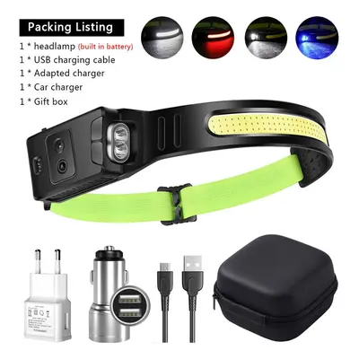 (Blue XPE C Packing) COB LED Induction Riding Headlamp 1200mAh USB Rechargeable Hunting Flashlig