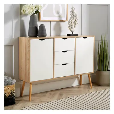 Sideboard Oak White Storage Cabinet Door Drawer Cupboard Solid Wood Legs