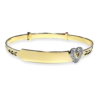 Jewelco London Girls Solid 9ct Yellow Gold White Round Brilliant Cubic Zirconia Heart ID 3mm Exp