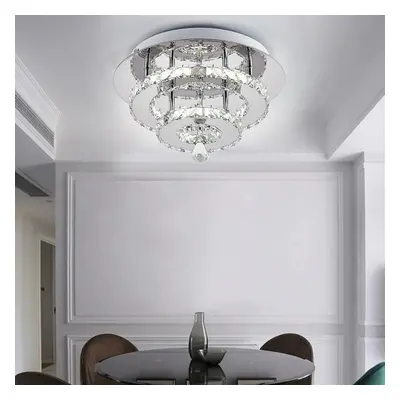 (30cm Level-Round, Cool White) Modern LED Ceiling Light Crystal Flush Chandelier