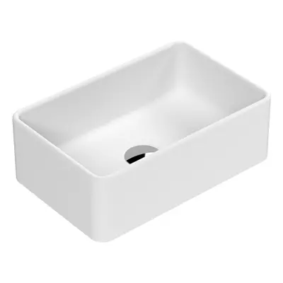 Rectangular Matt Ceramic Countertop Vessel Without Overflow - 365mm - Matt White