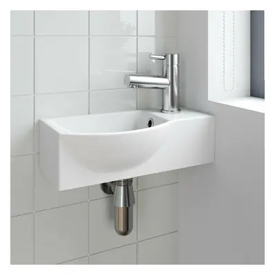 Cloakroom Wall Hung Basin Corner Hand Wash Sink Tap Hole White Bathroom Modern