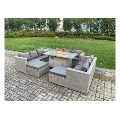 Fimous Seater Outdoor Garden Dining Sets Rattan Furniture Gas Fire Pit Dining Table Gas Heater w