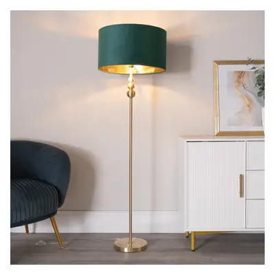 ValueLights Marissa Gold Floor Lamp with Green Velvet with Gold Shade