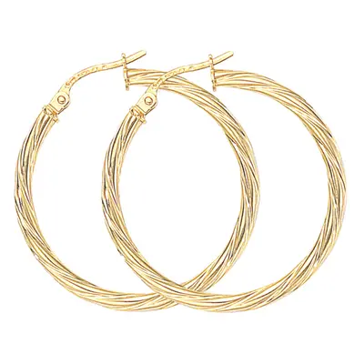 Jewelco London Ladies 9ct Yellow Gold Liquorice Candy Twist Hoop Earrings - 28mm - ERNR02081