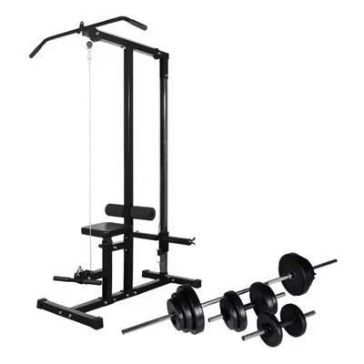 vidaXL Power Tower with Barbell and Dumbbell Set 30.5kg Pull-up Dip Station