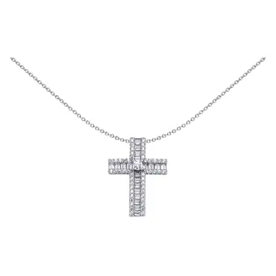 Jewelco London Unisex Rhodium Plated Sterling Silver Baguette Cubic Zirconia Art Deco Shimmering