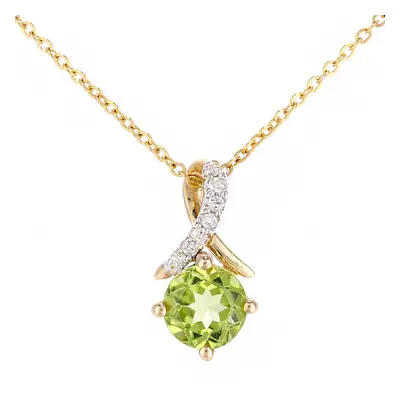 Jewelco London 9ct Yellow Gold Round 2pts Diamond Round 0.55ct Peridot Kiss Crossover Pendant Ne