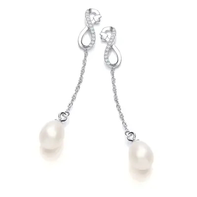 Jewelco London Ladies Sterling Silver Cubic Zirconia & Freshwater Cultured Pearl Infinity Love H