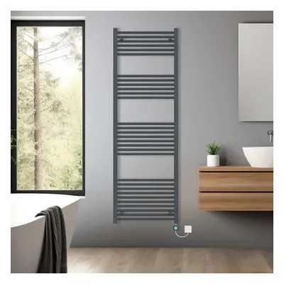 (Anthracite, 1800x600mm) Pre-filled Bathroom Straight Electric Heated Towel Rail Radiator Thermo