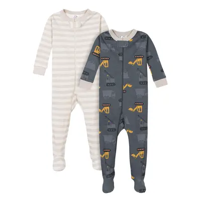 Gerber Baby Boys' 2-Pack Footed Pajamas Dump Truck Grey Months