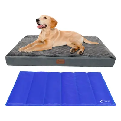 VOUNOT Dog Bed with Cooling Mat, Wahsable Pet Mattress Crate Cushion, Grey 91x70x9cm