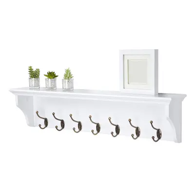 Richmond White Wooden Coat Rack with Hooks / Wall Mounted with Shelf