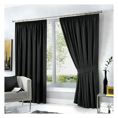 (90" x 90", Black Pencil Pleat) Pencil Pleat Blackout Curtains For Bedroom Window