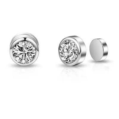 Silver Plated 6mm Magnetic Clip On Earrings Created with Swarovski Crystals