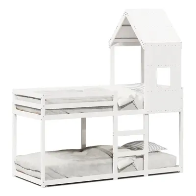 (white, x cm) vidaXL Bunk Bed with Roof Children Bed Frame White 75x190 cm Solid Wood Pine