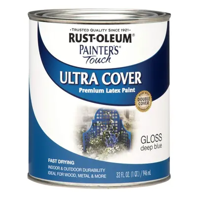 Rust-Oleum 224428T Brush Painter's Touch Latex Paint Quart Gloss Deep Blue (Pack of 1)