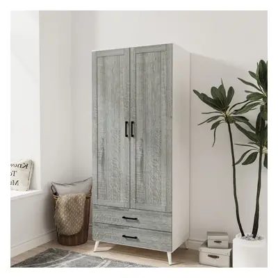 (White & Ash Grey) DEVON 180cm Modern Wardrobe Door Drawer Bedroom Storage with Hanging Rail