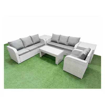 Fimous Seater Poly Rattan Outdoor Garden Furniture Oblong Coffee Table Sofa Set Patio Seater Sof