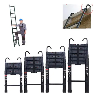 (6.2M Telescopic Ladder with Hooks(Black)) Multi-Purpose Aluminium Portable Telescopic Ladder