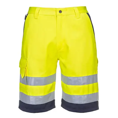 (S R, Yellow/Navy) Portwest Mens Polycotton Hi-Vis Lightweight Shorts