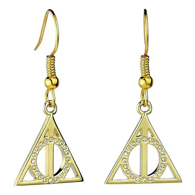 Harry Potter Gold Plated Sterling Silver Deathly Hallows Drop Earrings with Crystals