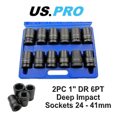 US PRO 12pc 1" dr 6pt Metric Deep Impact Sockets Set - 41mm