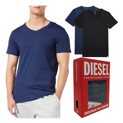 (Black and Blue, S) DIESEL UMTEE E4305 Mens T Shirts 2x Pack V Neck