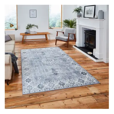 (Silver) Think Rugs Topaz G4705 Chenille Flat Weave Runner