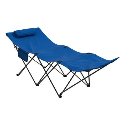 Outsunny Foldable Sun Lounger w/ Side Pocket, Oxford Headrest Sun Lounger, Blue