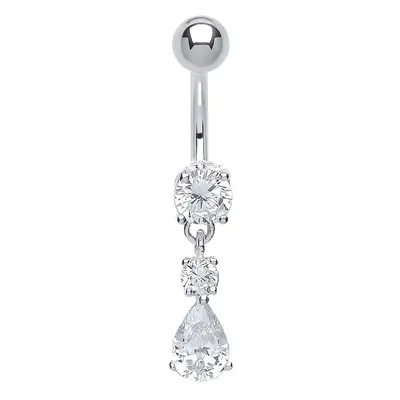 Jewelco London Sterling Silver Cubic Zirconia Tears of Joy with Stainless Steel Belly Bar & Ball