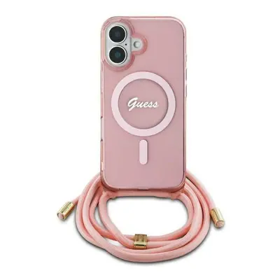 Guess Crossbody Cord Script Case with MagSafe iPhone 6.1" Pink - GUHMP16SHCTSGNSP